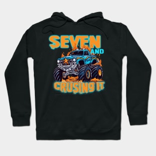 Seven Birthday Boy's Monster Truck Racing B-day Gift For Kids Tollder Hoodie